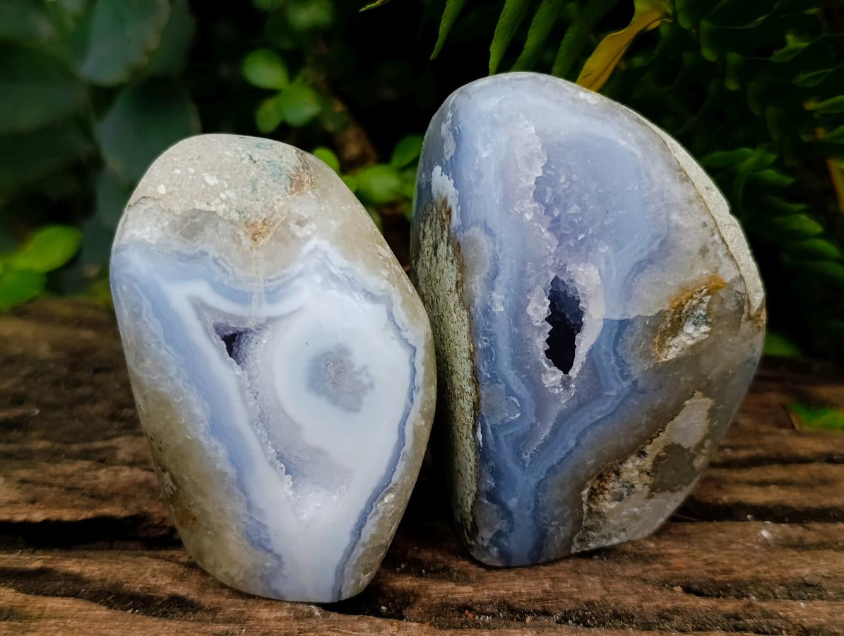 Polished and Natural Blue Lace Agate Standing Display Pieces x 6 From Nsanje, Malawi - Toprock Gemstones and Minerals 