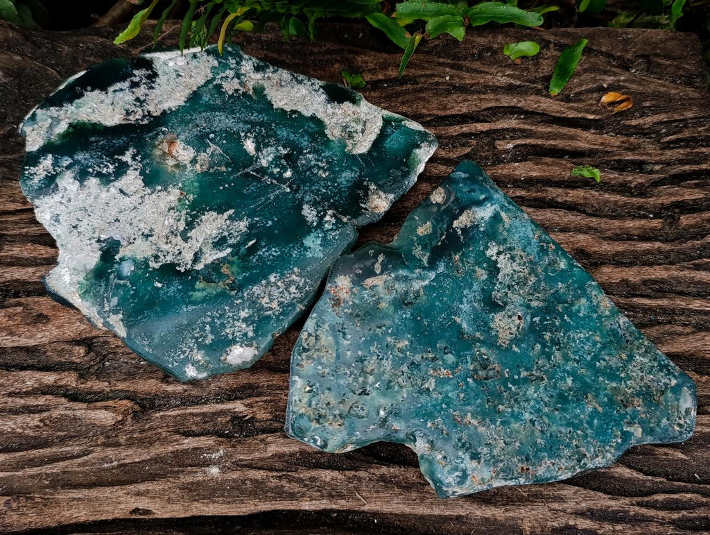 Polished One Side Mtorolite Chrysoprase Slices x 2 From Mutorashanga, Zimbabwe - Toprock Gemstones and Minerals 