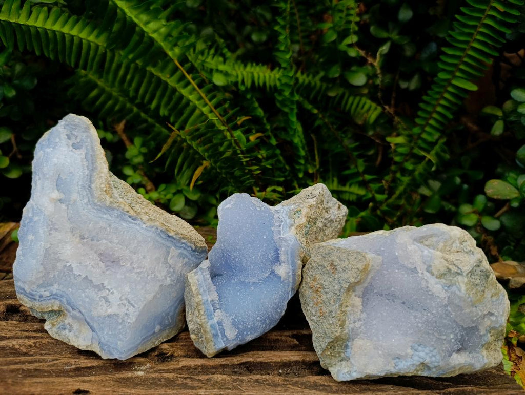 Natural Blue Lace Agate Specimens x 3 From Nsanje, Malawi - Toprock Gemstones and Minerals 