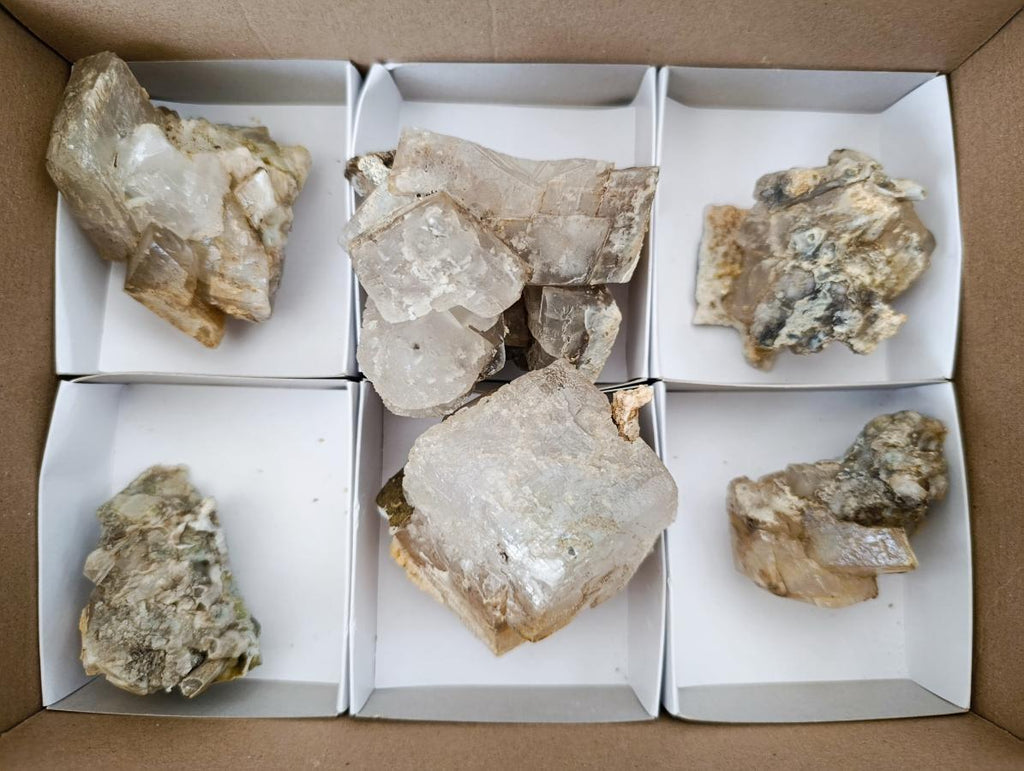 Natural Stacked Rhombohedral Calcite Specimens with Phosphorus Aragonite x 6 From Albert's Mountain, Lesotho - Toprock Gemstones and Minerals 