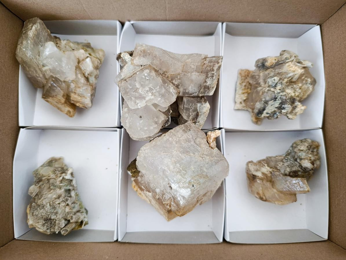 Natural Stacked Rhombohedral Calcite Specimens with Phosphorus Aragonite x 6 From Albert's Mountain, Lesotho - Toprock Gemstones and Minerals 