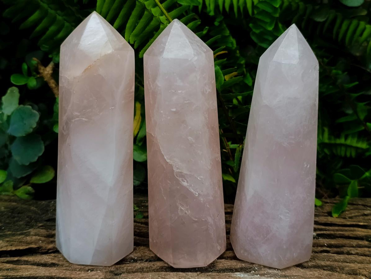 Polished Gemmy Rose Quartz Crystals x 3 From Madagascar - Toprock Gemstones and Minerals 