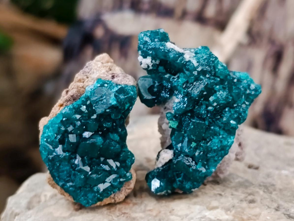 Natural Small Dioptase Specimens on Dolomite Matrix x 20 From Tantara Mine, Congo - Toprock Gemstones and Minerals 