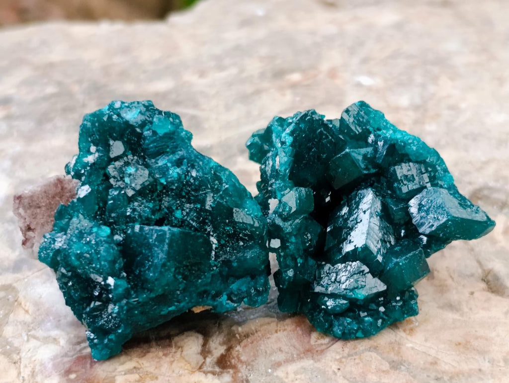 Natural Small Dioptase Specimens on Dolomite Matrix x 20 From Tantara Mine, Congo - Toprock Gemstones and Minerals 