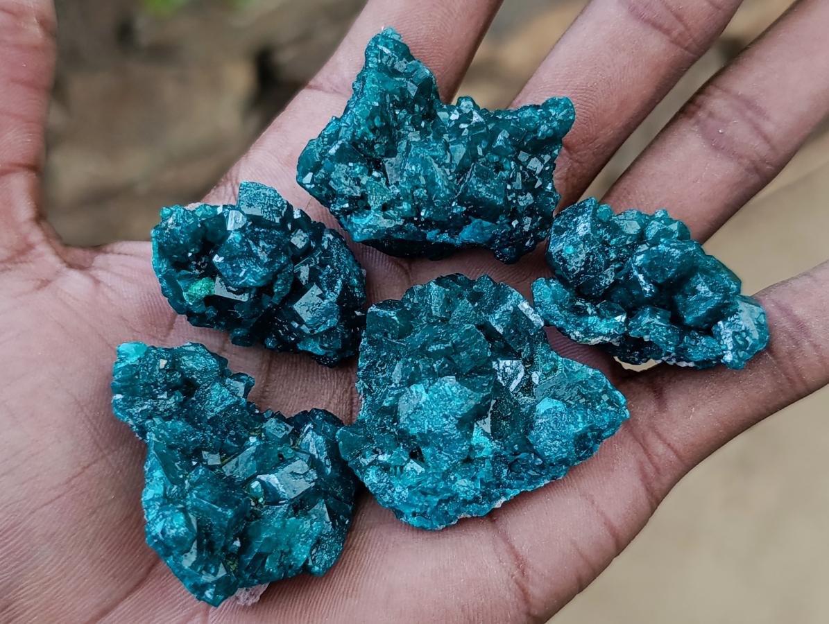 Natural Small Dioptase Specimens on Dolomite Matrix x 20 From Tantara Mine, Congo - Toprock Gemstones and Minerals 