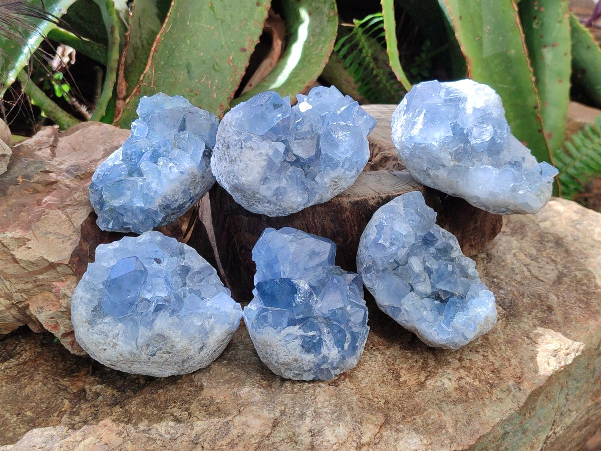 Natural Blue Celestite Specimens x 6 From Sakoany, Madagascar - Toprock Gemstones and Minerals 