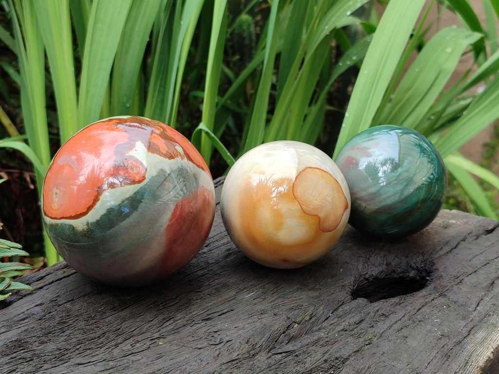 Polished Polychrome Jasper Spheres x 3 From Androka, Madagascar - Toprock Gemstones and Minerals 