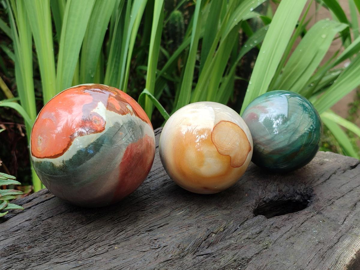 Polished Polychrome Jasper Spheres x 3 From Androka, Madagascar - Toprock Gemstones and Minerals 