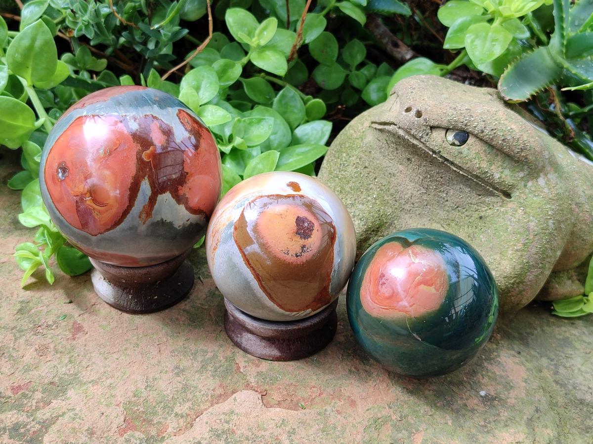Polished Polychrome Jasper Spheres x 3 From Androka, Madagascar - Toprock Gemstones and Minerals 