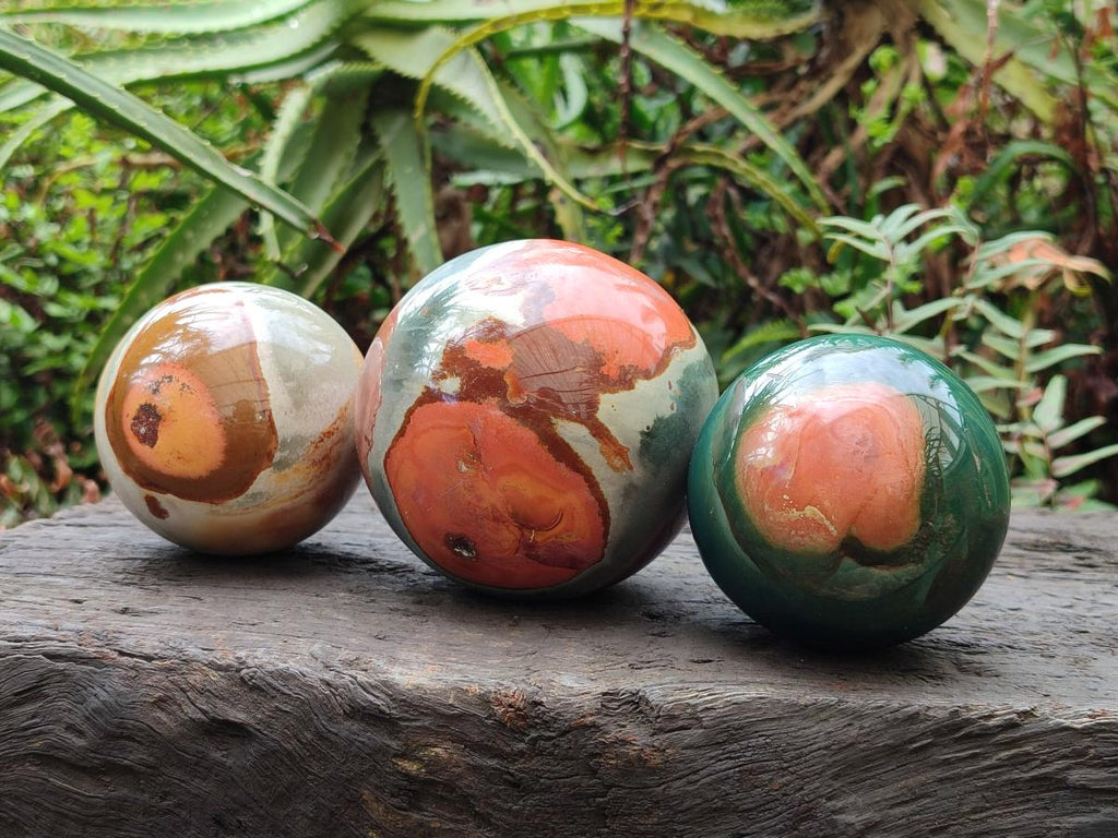 Polished Polychrome Jasper Spheres x 3 From Androka, Madagascar - Toprock Gemstones and Minerals 