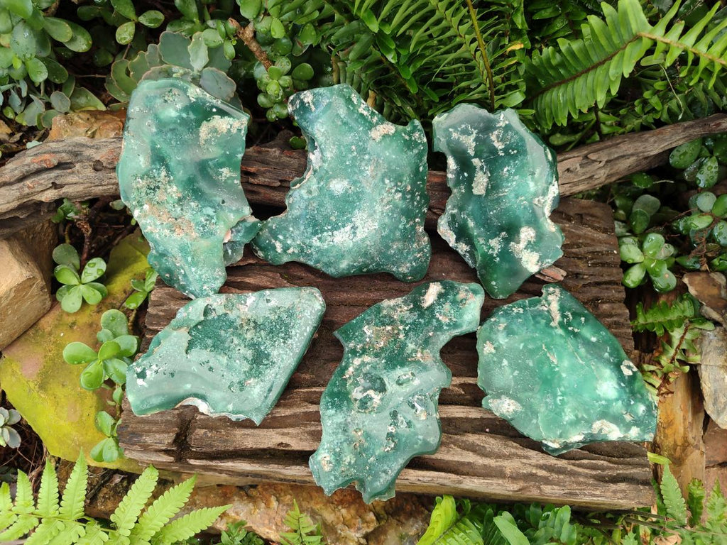 Polished One Side Mtorolite Chrysoprase Slices x 6 From Mutorashanga, Zimbabwe - Toprock Gemstones and Minerals 