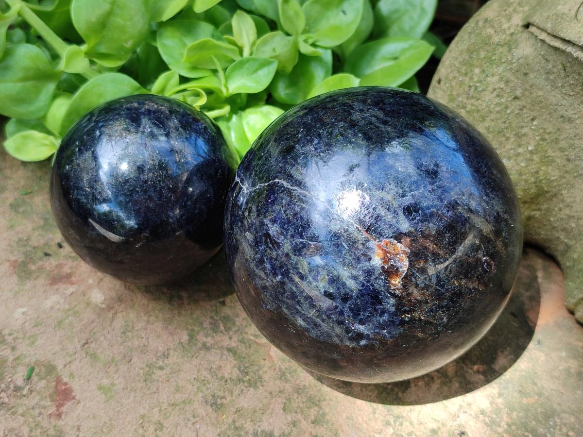 Polished Blue Iolite "Water Sapphire" Spheres x 2 From Madagascar - Toprock Gemstones and Minerals 