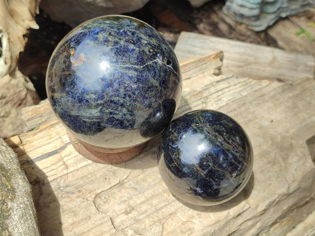 Polished Blue Iolite "Water Sapphire" Spheres x 2 From Madagascar - Toprock Gemstones and Minerals 