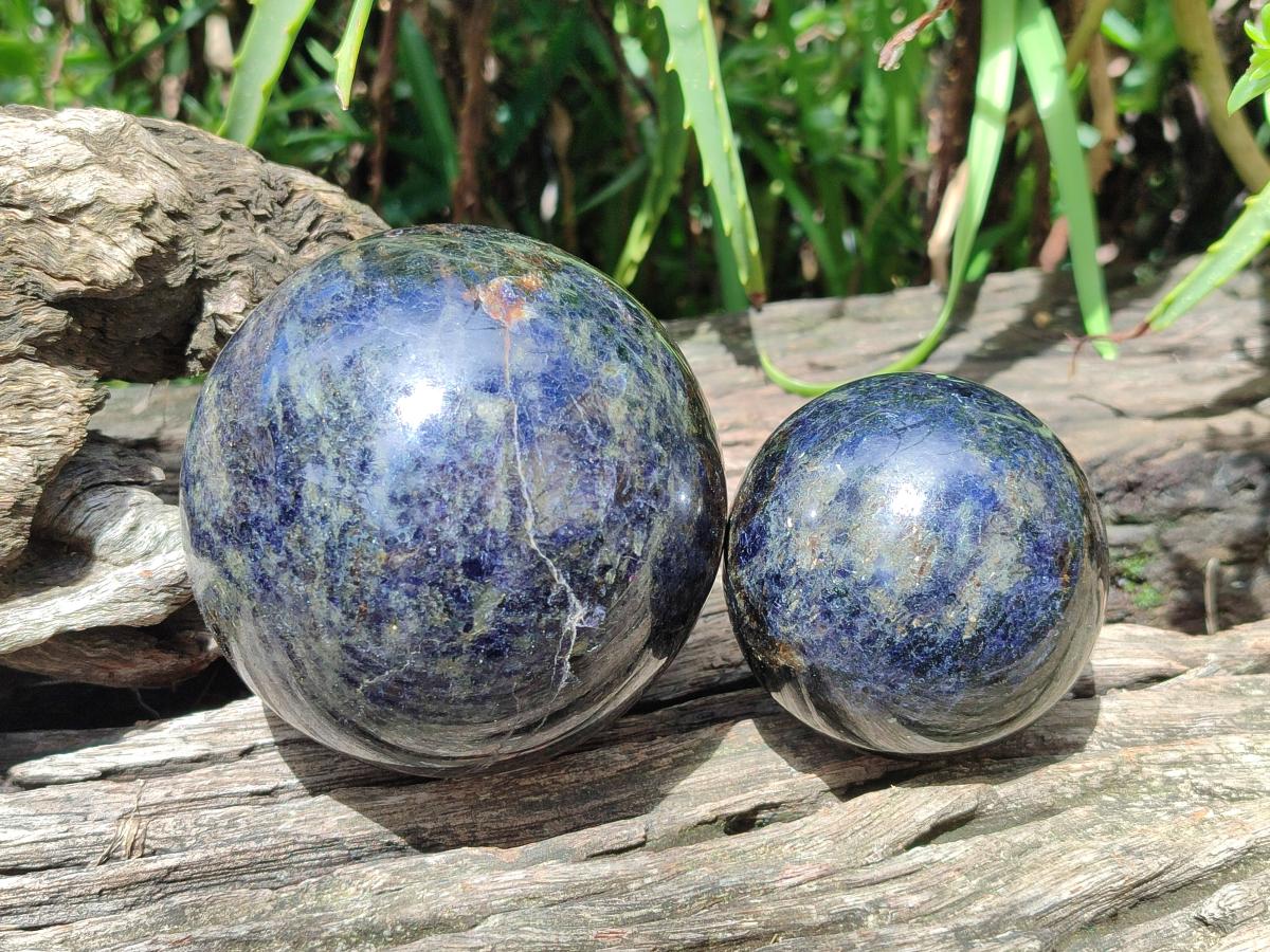 Polished Blue Iolite "Water Sapphire" Spheres x 2 From Madagascar - Toprock Gemstones and Minerals 