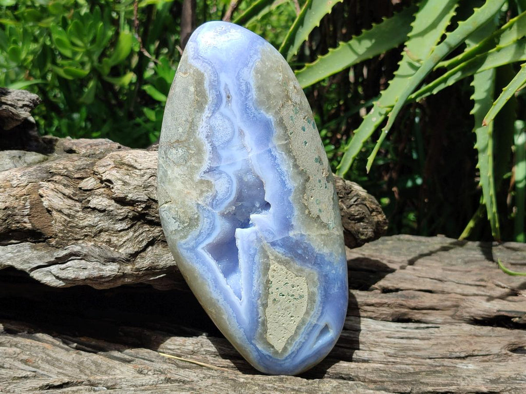 Polished and Natural Large Blue Lace Agate Oval Free Form with Dog Tooth Calcite x 1 From Nsanje, Malawi - Toprock Gemstones and Minerals 
