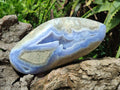 Polished and Natural Large Blue Lace Agate Oval Free Form with Dog Tooth Calcite x 1 From Nsanje, Malawi - Toprock Gemstones and Minerals 