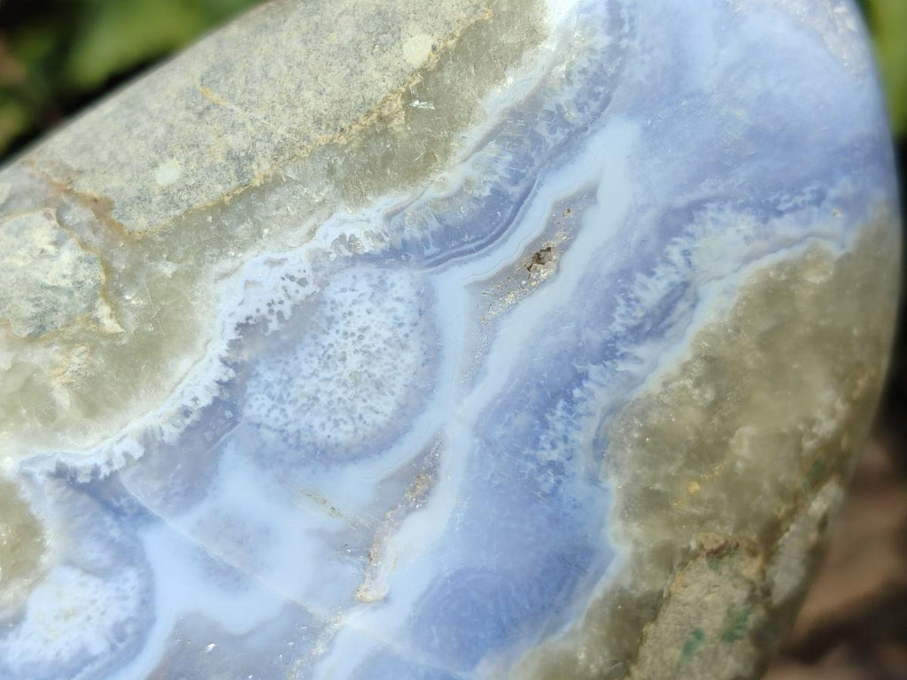 Polished and Natural Large Blue Lace Agate Oval Free Form with Dog Tooth Calcite x 1 From Nsanje, Malawi - Toprock Gemstones and Minerals 