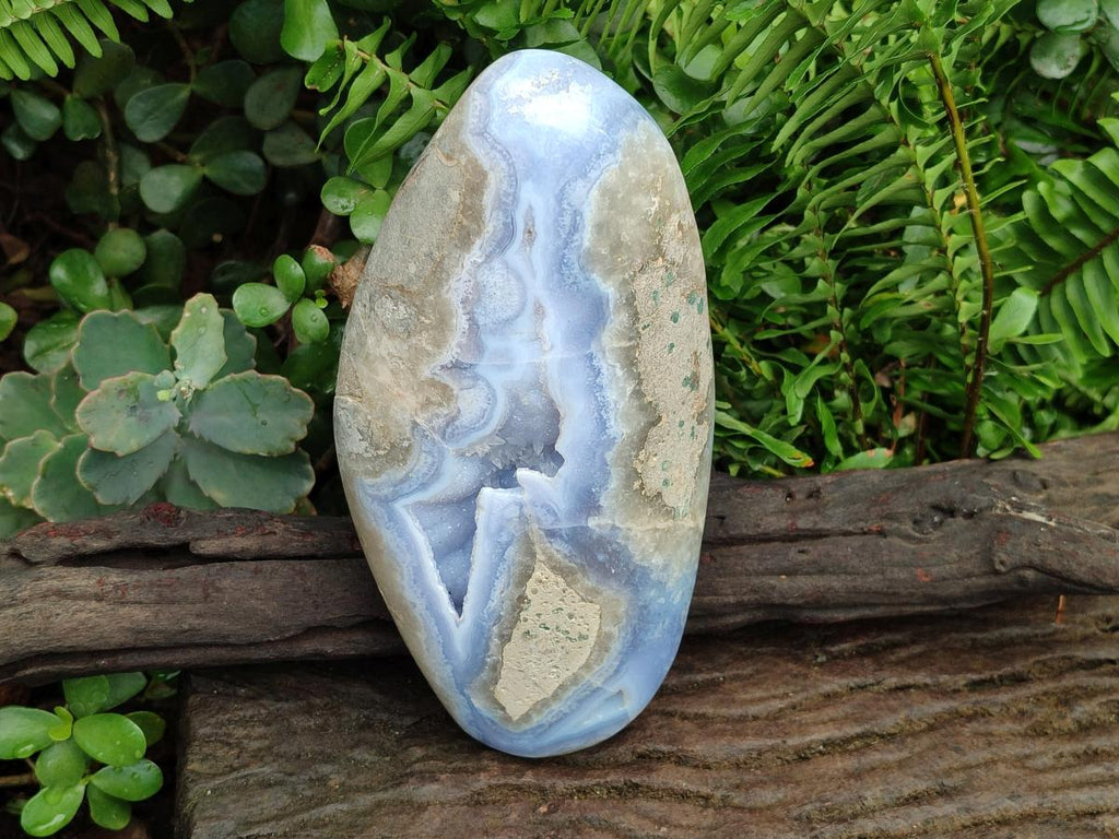 Polished and Natural Large Blue Lace Agate Oval Free Form with Dog Tooth Calcite x 1 From Nsanje, Malawi - Toprock Gemstones and Minerals 