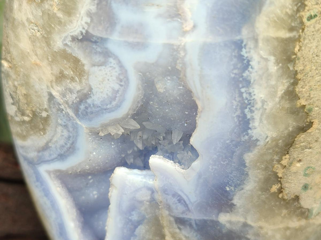 Polished and Natural Large Blue Lace Agate Oval Free Form with Dog Tooth Calcite x 1 From Nsanje, Malawi - Toprock Gemstones and Minerals 