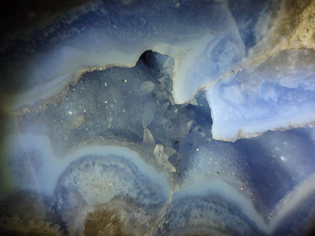 Polished and Natural Large Blue Lace Agate Oval Free Form with Dog Tooth Calcite x 1 From Nsanje, Malawi - Toprock Gemstones and Minerals 