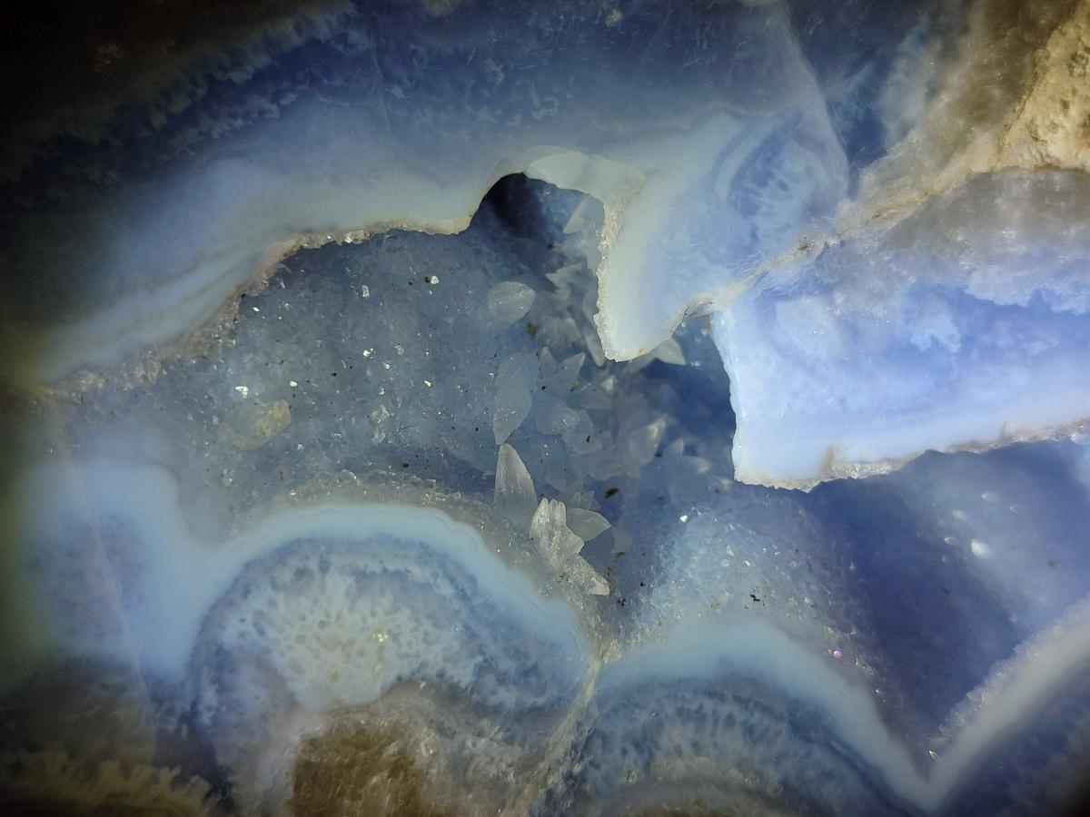 Polished and Natural Large Blue Lace Agate Oval Free Form with Dog Tooth Calcite x 1 From Nsanje, Malawi - Toprock Gemstones and Minerals 