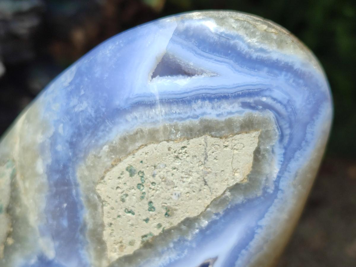 Polished and Natural Large Blue Lace Agate Oval Free Form with Dog Tooth Calcite x 1 From Nsanje, Malawi - Toprock Gemstones and Minerals 