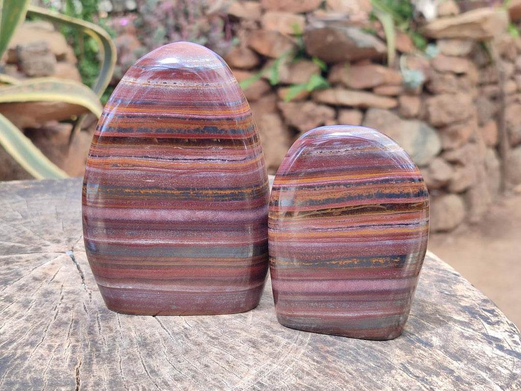 Polished Banded Tiger Iron Standing Display Pieces x 2 From South Africa - Toprock Gemstones and Minerals 