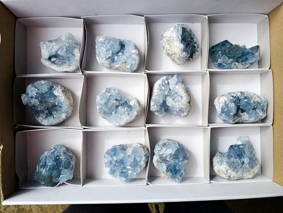 Natural Blue Celestite Specimens x 12 From Sakoany, Madagascar - Toprock Gemstones and Minerals 