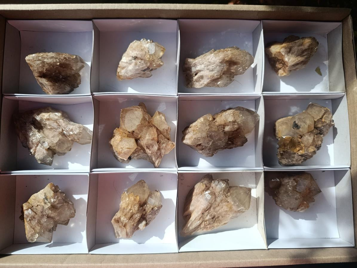 Natural Cascading White Phantom Smokey Luena Quartz Clusters x 12 From Luena, Congo - Toprock Gemstones and Minerals 