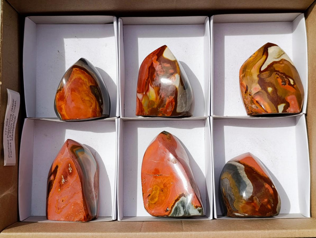 Polished Polychrome Jasper Flames x 6 From Androka, Madagascar - Toprock Gemstones and Minerals 