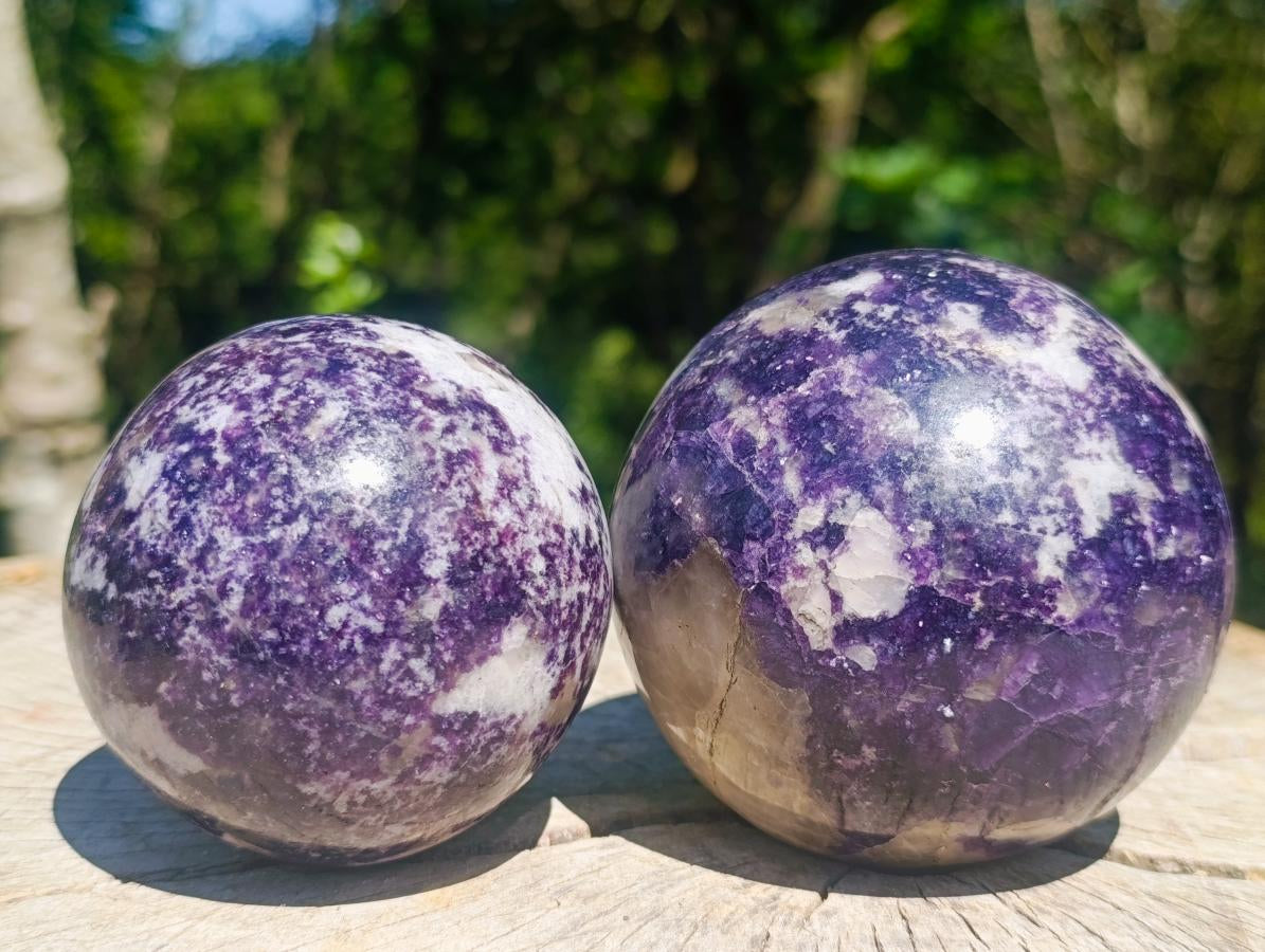 Polished Large Silver Leaf Lepidolite Spheres x 2 From Zimbabwe - Toprock Gemstones and Minerals 