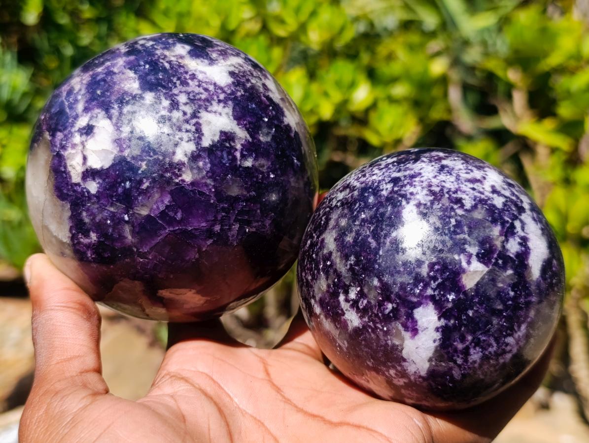 Polished Large Silver Leaf Lepidolite Spheres x 2 From Zimbabwe - Toprock Gemstones and Minerals 