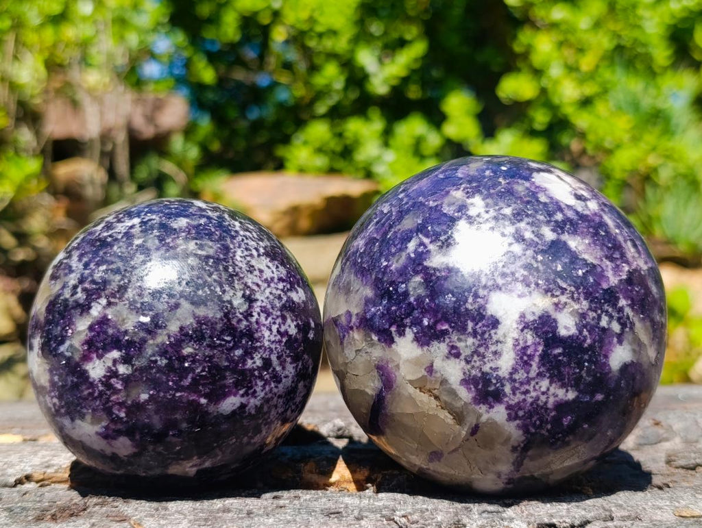 Polished Large Silver Leaf Lepidolite Spheres x 2 From Zimbabwe - Toprock Gemstones and Minerals 