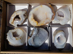 Polished and Natural Banded Agate with Crystalline Standing Geodes x 6 From Maintirano, Madagascar - Toprock Gemstones and Minerals 
