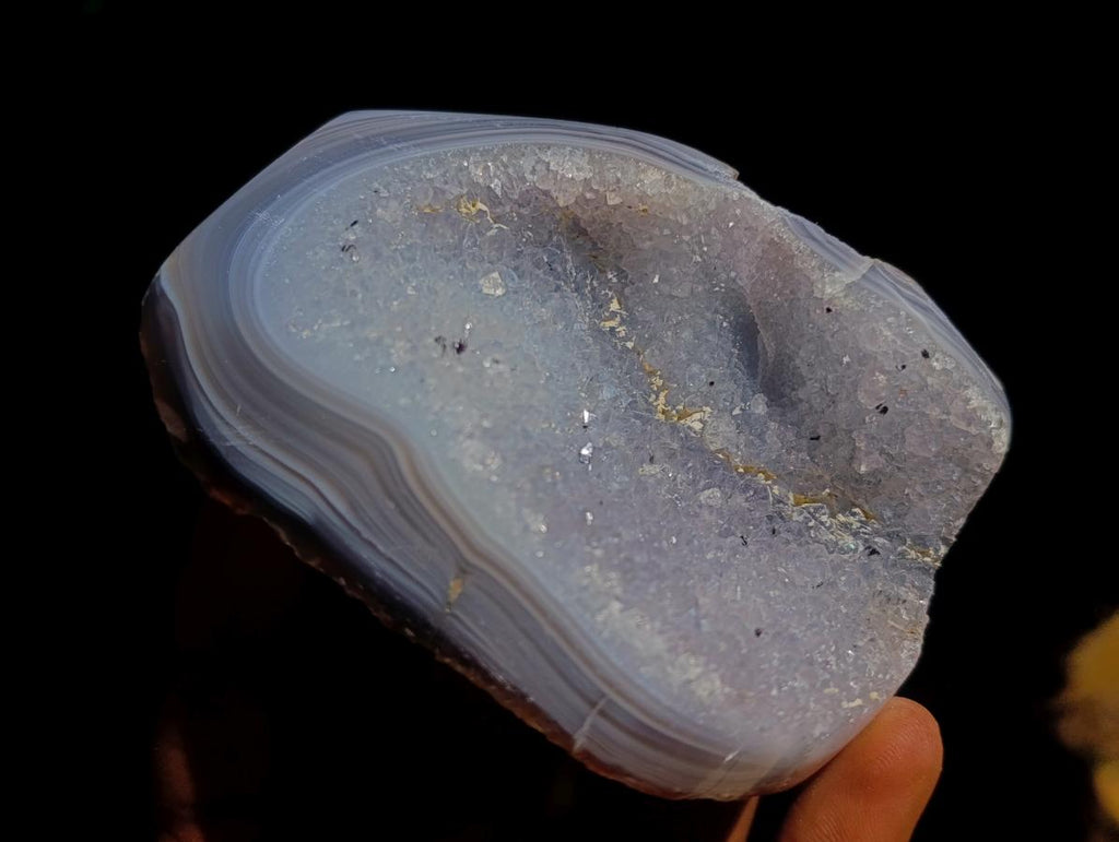 Polished and Natural Banded Agate with Crystalline Standing Geodes x 6 From Maintirano, Madagascar - Toprock Gemstones and Minerals 