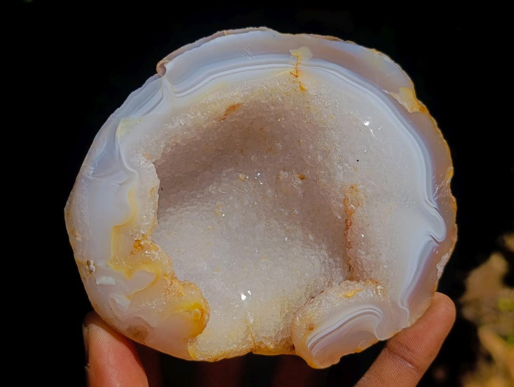 Polished and Natural Banded Agate with Crystalline Standing Geodes x 6 From Maintirano, Madagascar - Toprock Gemstones and Minerals 