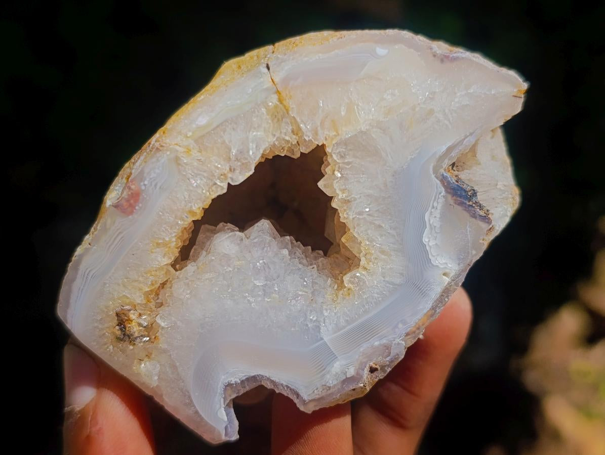 Polished and Natural Banded Agate with Crystalline Standing Geodes x 6 From Maintirano, Madagascar - Toprock Gemstones and Minerals 