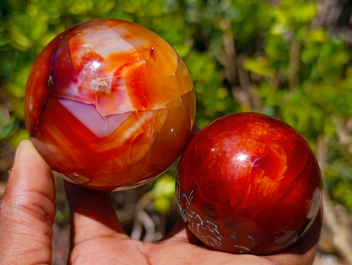 Polished Carnelian Agate Gemstone Spheres x 6 From Madagascar - Toprock Gemstones and Minerals 