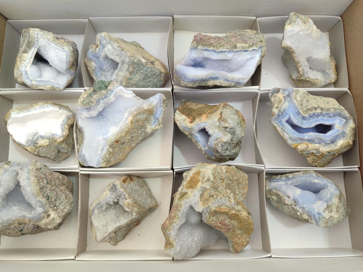 Natural Blue Lace Agate Geodes and Vug Specimens x 12 From Nsanje, Malawi - Toprock Gemstones and Minerals 