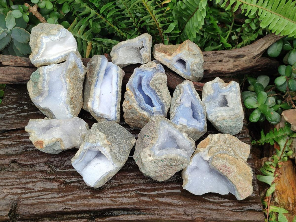 Natural Blue Lace Agate Geodes and Vug Specimens x 12 From Nsanje, Malawi - Toprock Gemstones and Minerals 