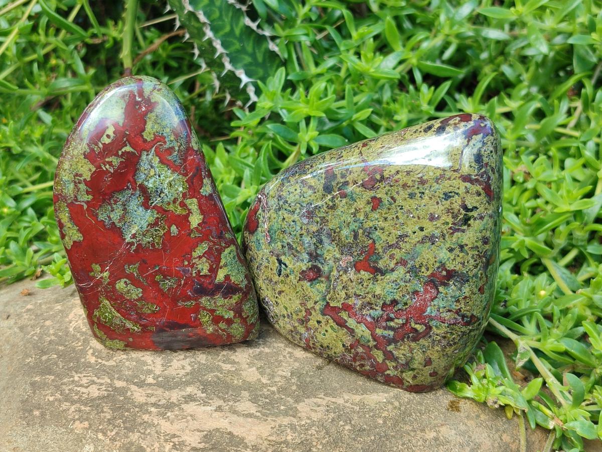 Polished Bastite Dragonsblood Stone Standing Display Pieces x 2 From Tshipise, South Africa - Toprock Gemstones and Minerals 