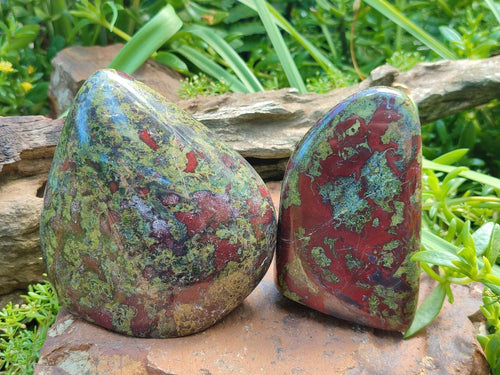 Polished Bastite Dragonsblood Stone Standing Display Pieces x 2 From Tshipise, South Africa - Toprock Gemstones and Minerals 
