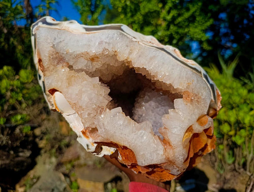 Polished and Natural Large Coral Banded Agate Geode x 1 From Maintirano, Madagascar - Toprock Gemstones and Minerals 