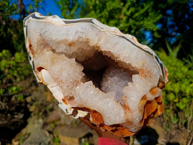 Polished and Natural Large Coral Banded Agate Geode x 1 From Maintirano, Madagascar - Toprock Gemstones and Minerals 