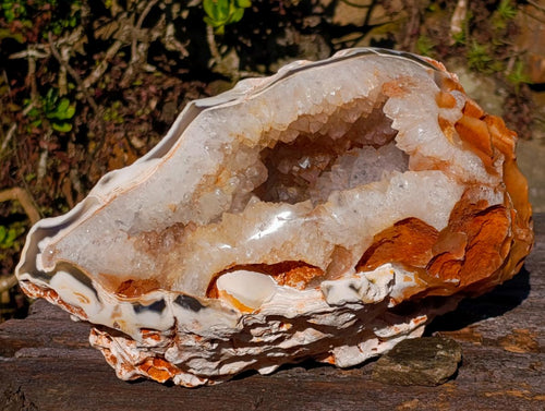 Polished and Natural Large Coral Banded Agate Geode x 1 From Maintirano, Madagascar - Toprock Gemstones and Minerals 