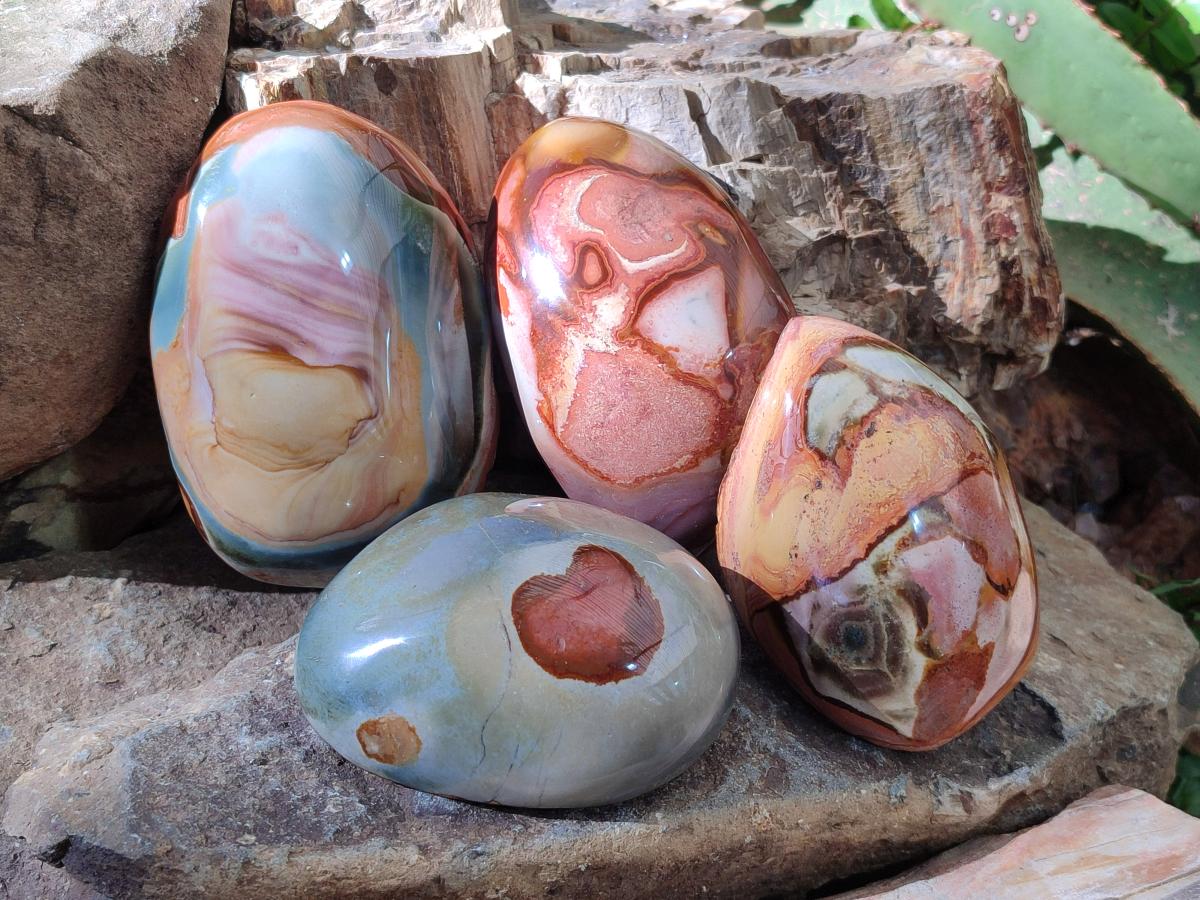 Polished One Side Polychrome Jasper Nodules x 4 From Androka, Madagascar