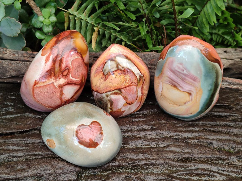 Polished One Side Polychrome Jasper Nodules x 4 From Androka, Madagascar