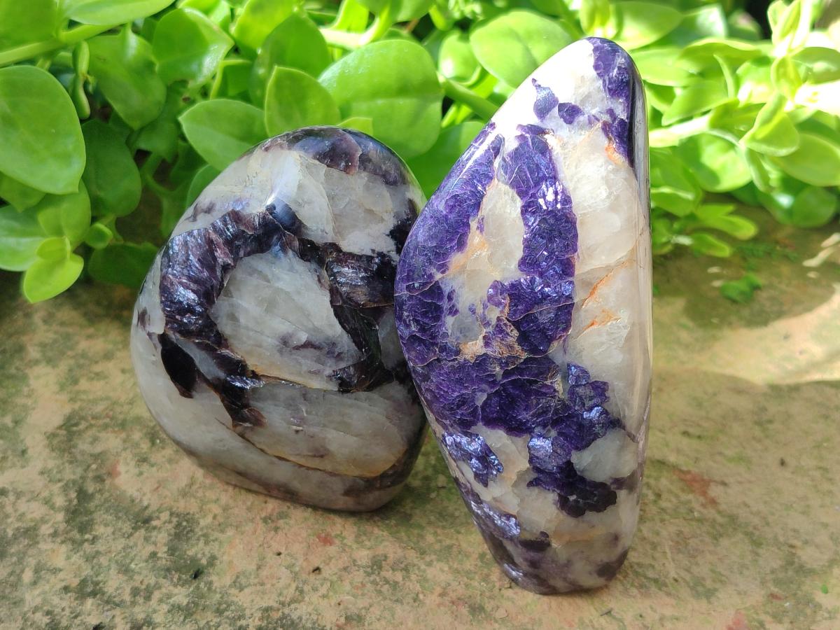 Polished Silver Leaf Lepidolite Standing Display Pieces x 3 From Zimbabwe