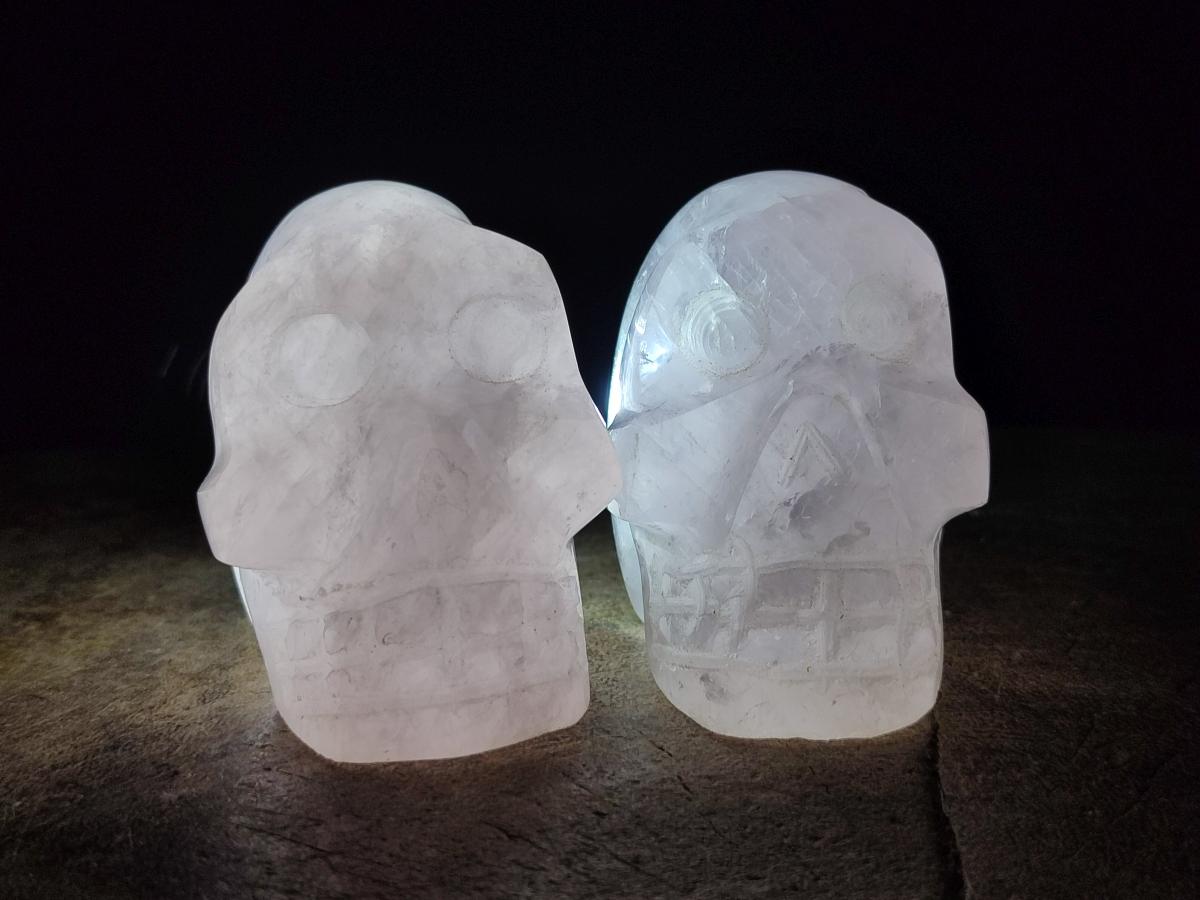 Hand Made Gemmy Rose Quartz Skulls x 4 From Madagascar