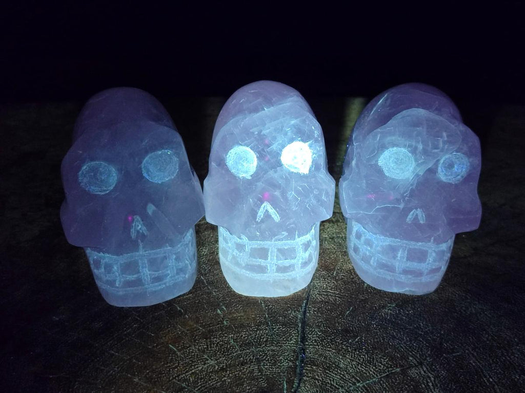 Hand Made Gemmy Rose Quartz Skulls x 4 From Madagascar